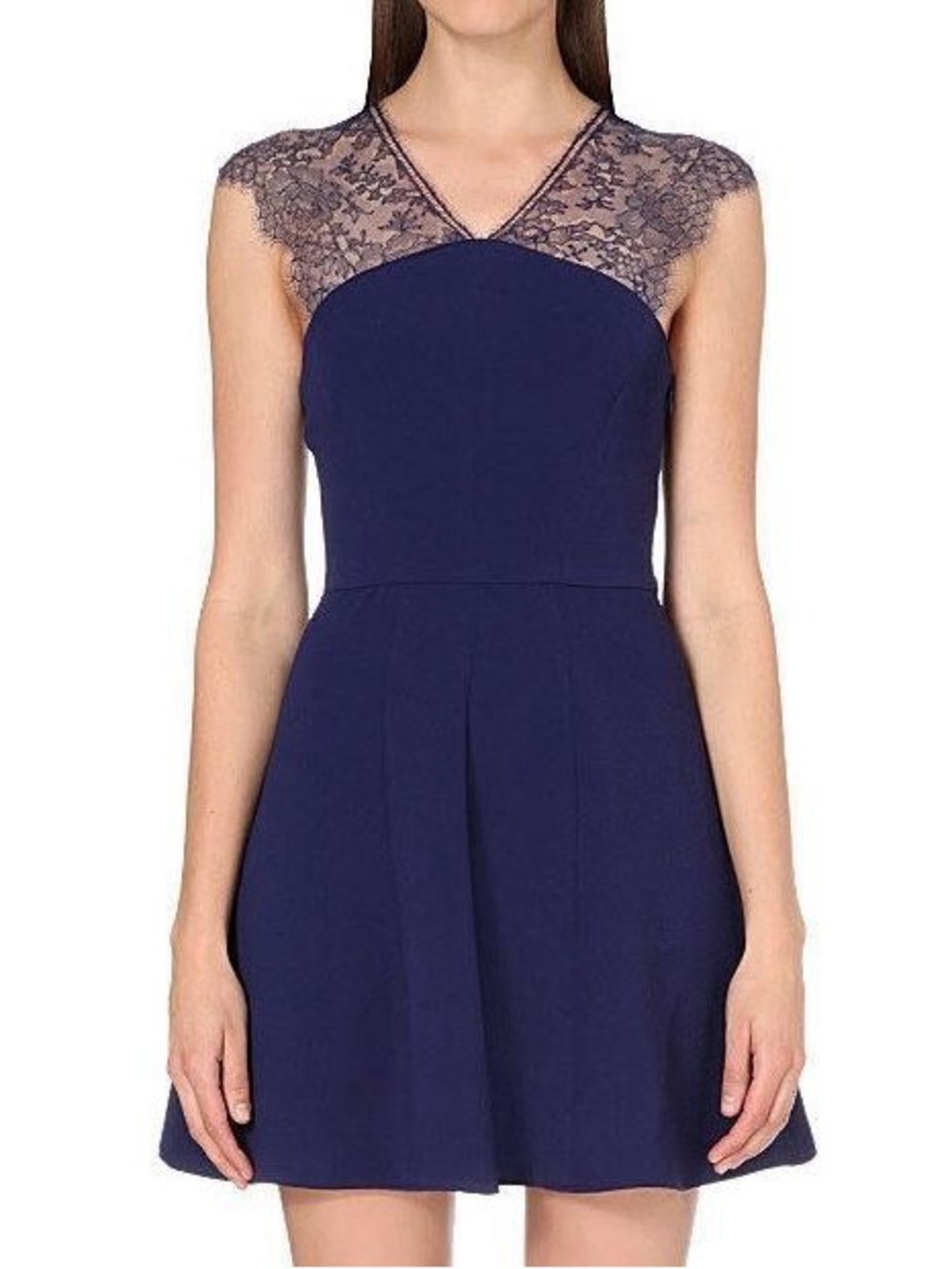 The Kooples Navy Lace Crepe Fit & Flare Mini Dress Size Small